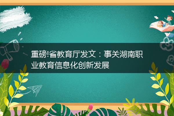 重磅!省教育厅发文：事关湖南职业教育信息化创新发展