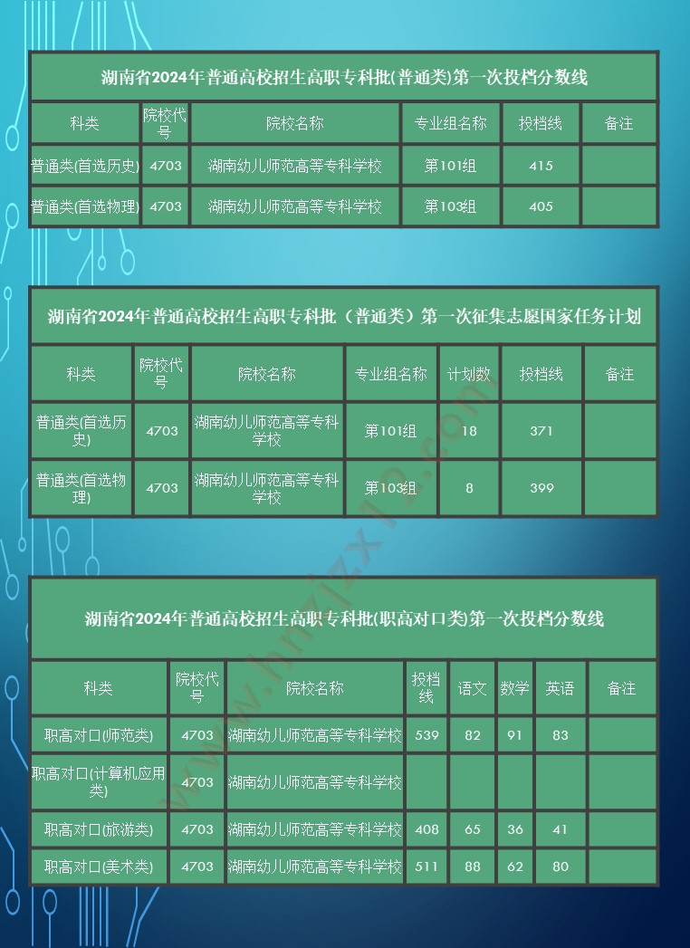 2024年湖南省高职院校单招录取分数线汇总表