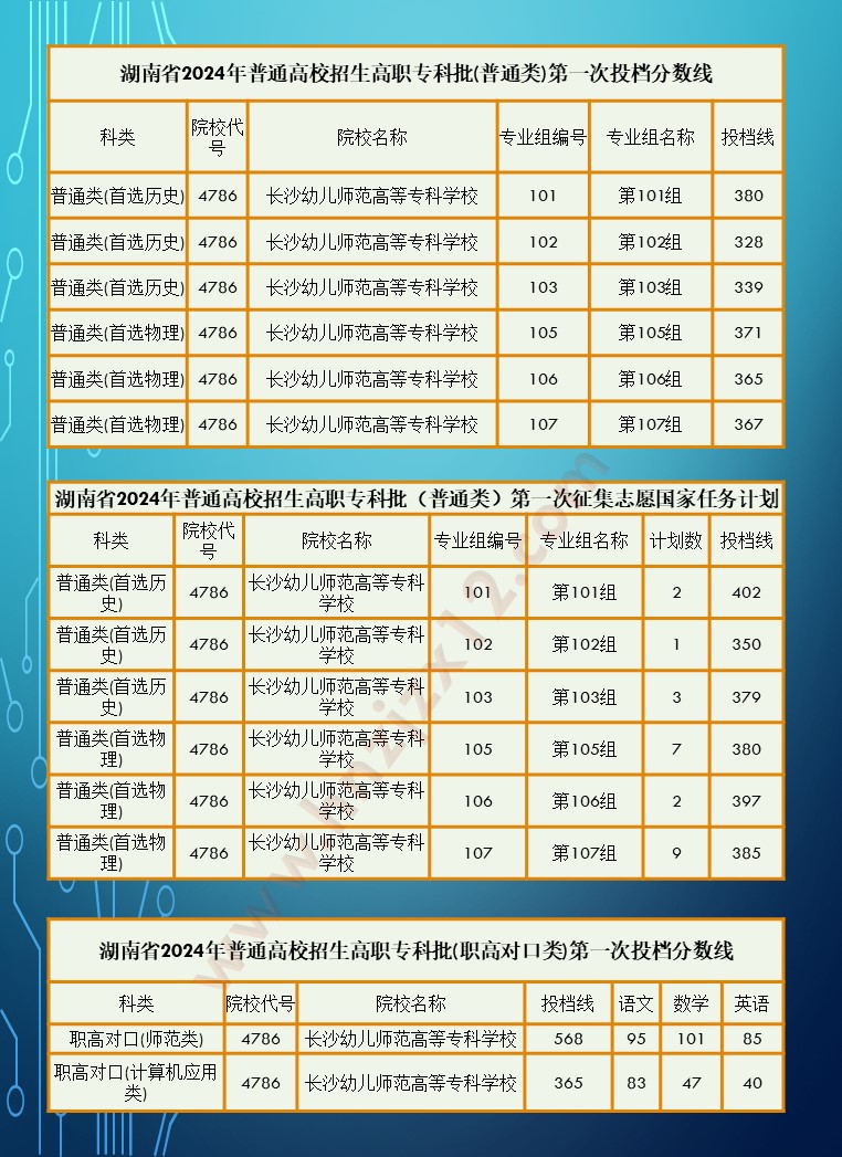 2024年湖南省高职院校单招录取分数线汇总表