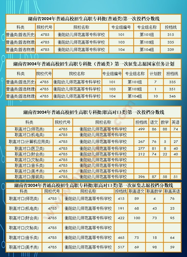 2024年湖南省高职院校单招录取分数线汇总表
