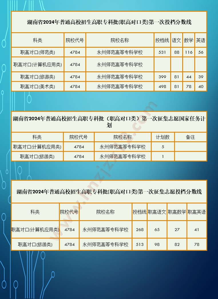 2024年湖南省高职院校单招录取分数线汇总表
