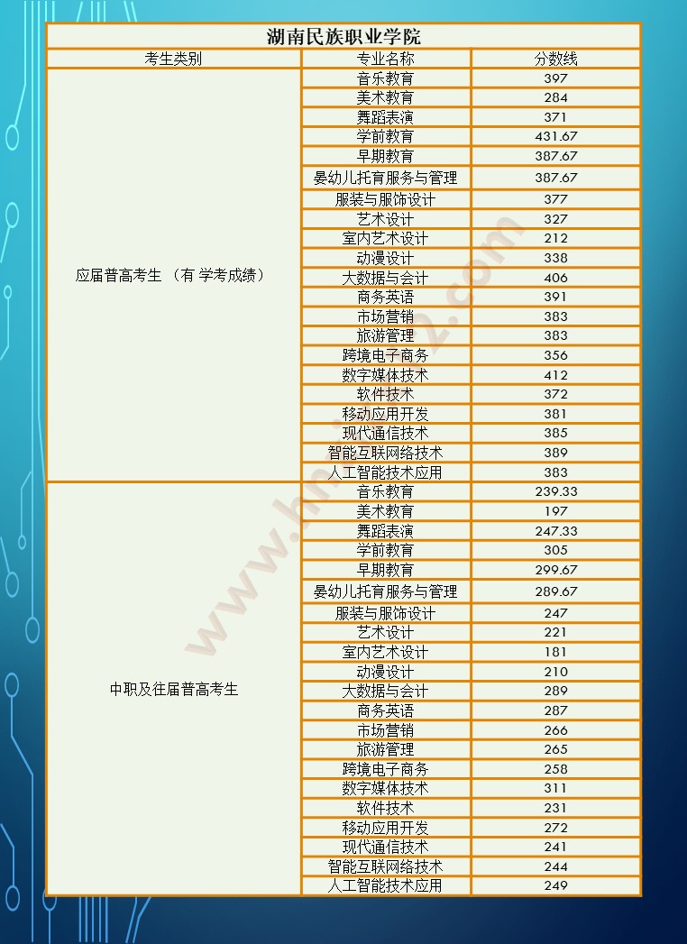 2024年湖南省高职院校单招录取分数线汇总表