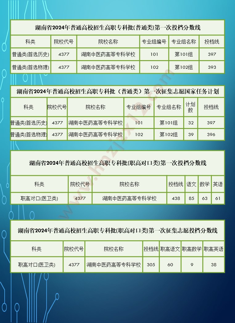 2024年湖南省高职院校单招录取分数线汇总表