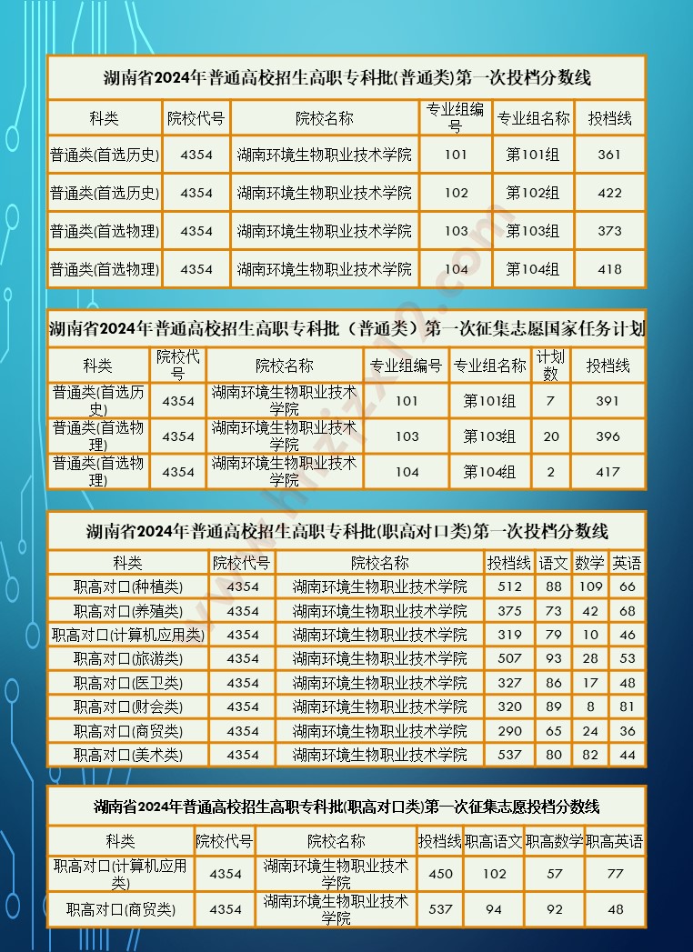 2024年湖南省高职院校单招录取分数线汇总表