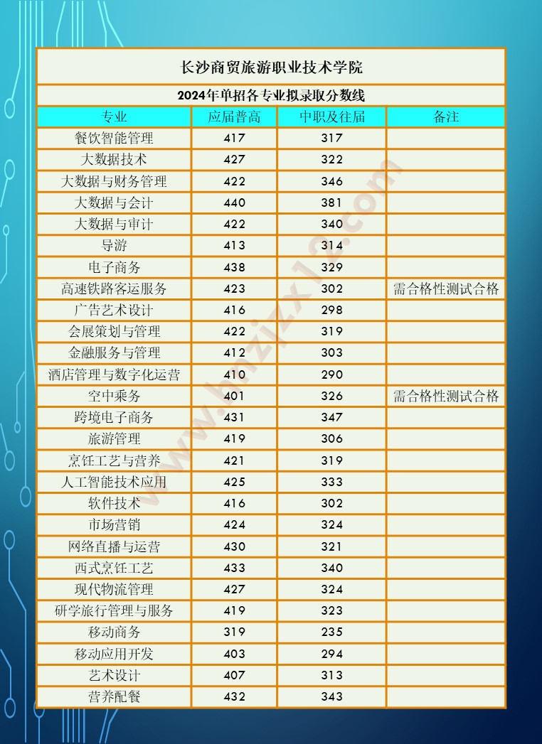 2024年湖南省高职院校单招录取分数线汇总表