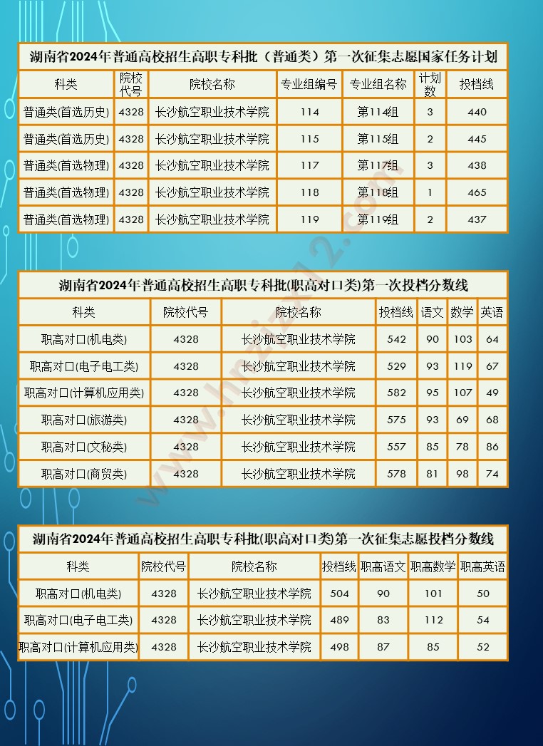 2024年湖南省高职院校单招录取分数线汇总表
