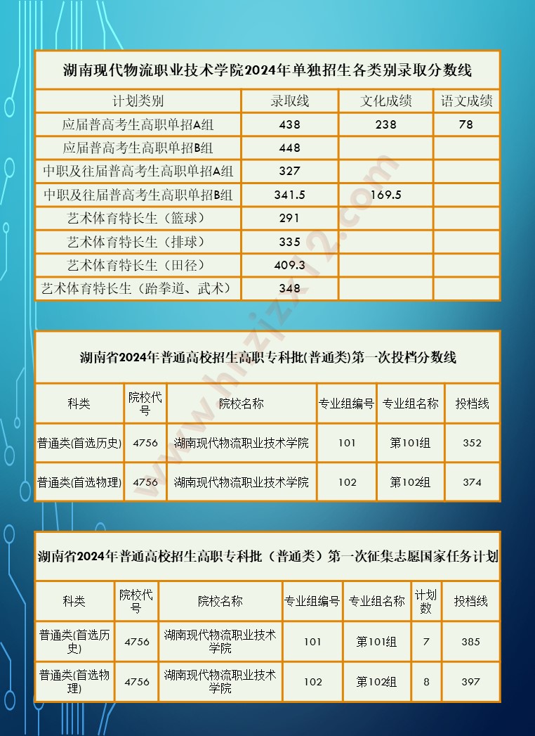 2024年湖南省高职院校单招录取分数线汇总表