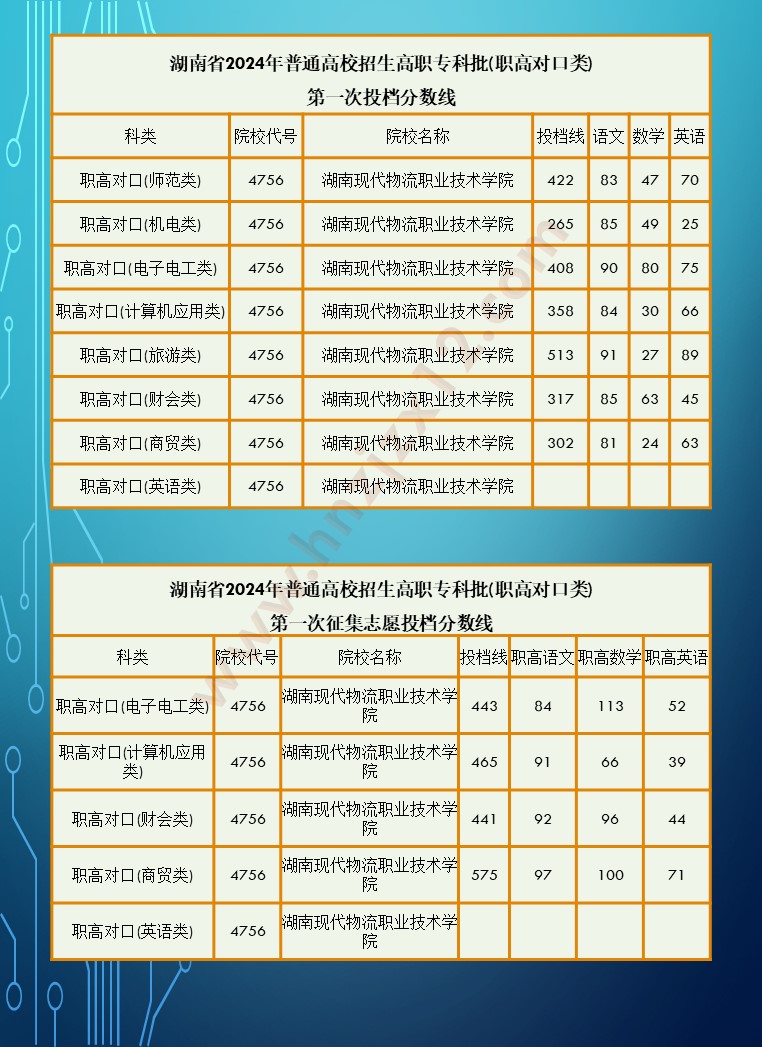 2024年湖南省高职院校单招录取分数线汇总表