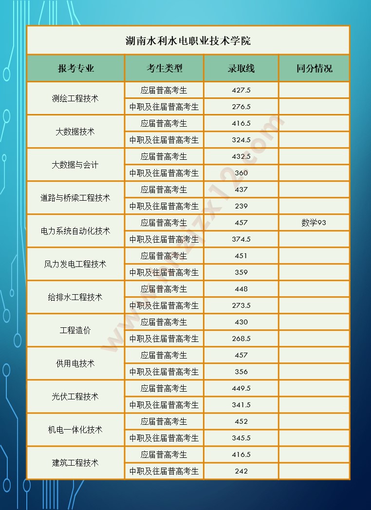 2024年湖南省高职院校单招录取分数线汇总表