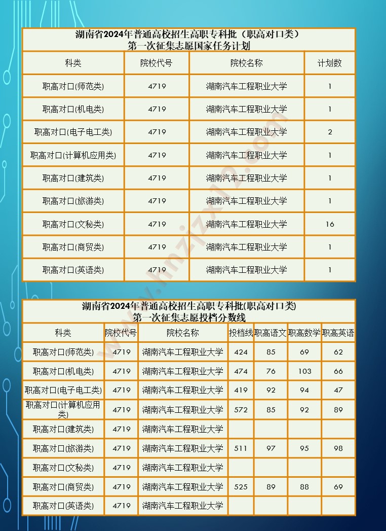 2024年湖南省高职院校单招录取分数线汇总表