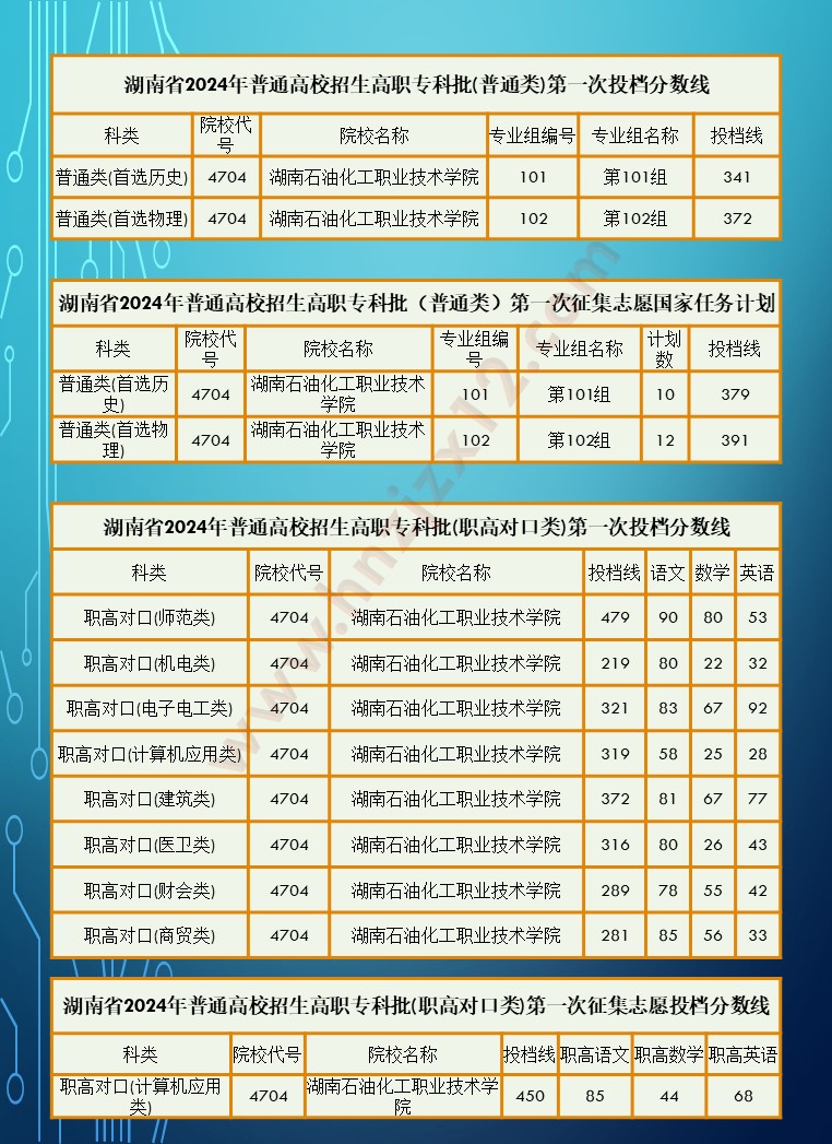 2024年湖南省高职院校单招录取分数线汇总表