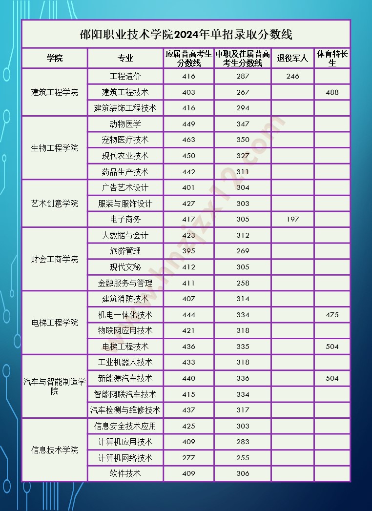 2024年湖南省高职院校单招录取分数线汇总表