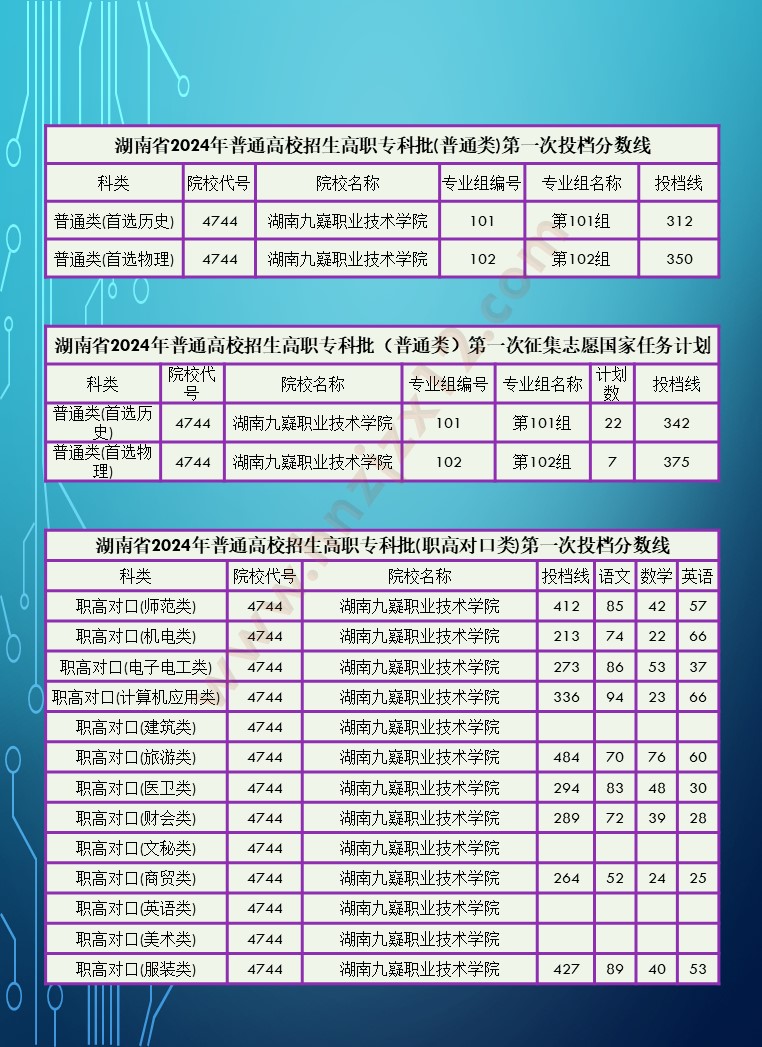 2024年湖南省高职院校单招录取分数线汇总表