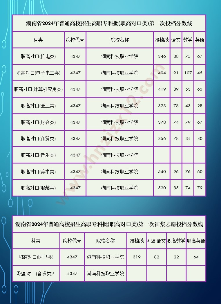 2024年湖南省高职院校单招录取分数线汇总表