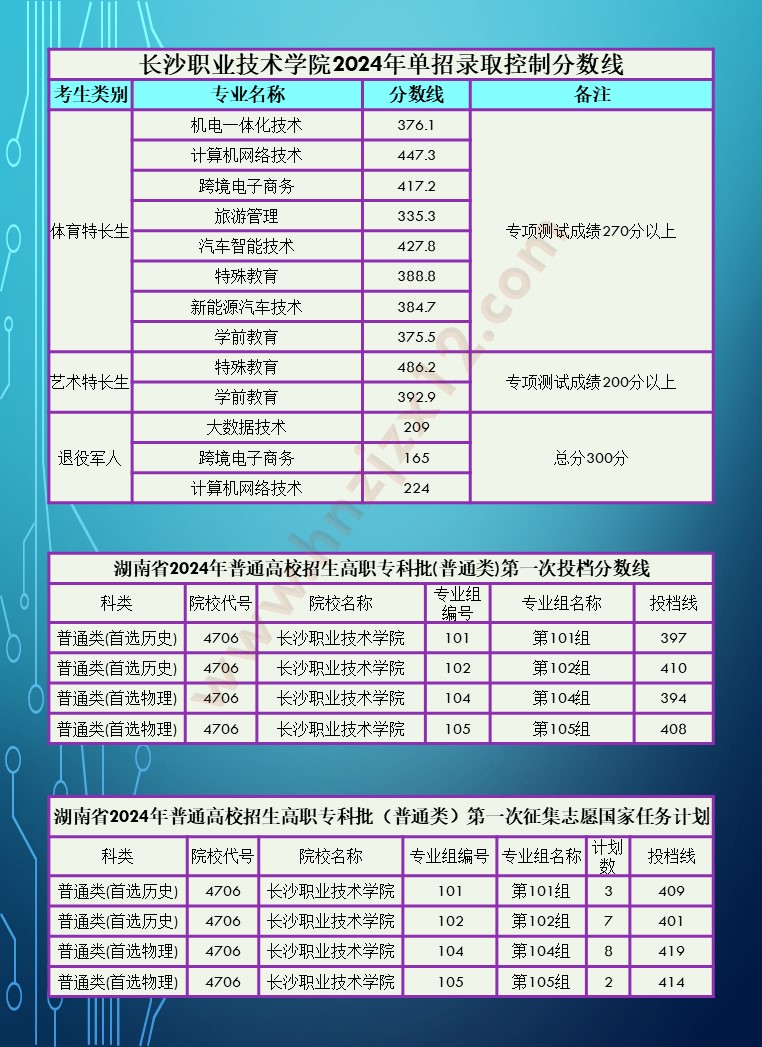 2024年湖南省高职院校单招录取分数线汇总表