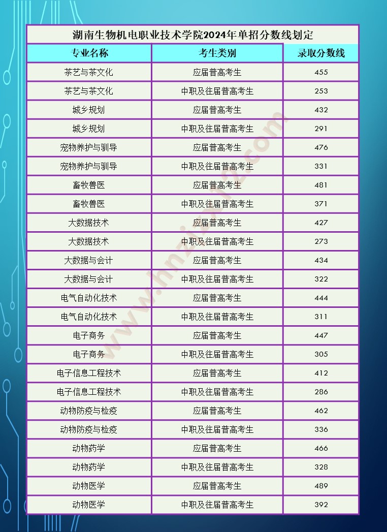 2024年湖南省高职院校单招录取分数线汇总表