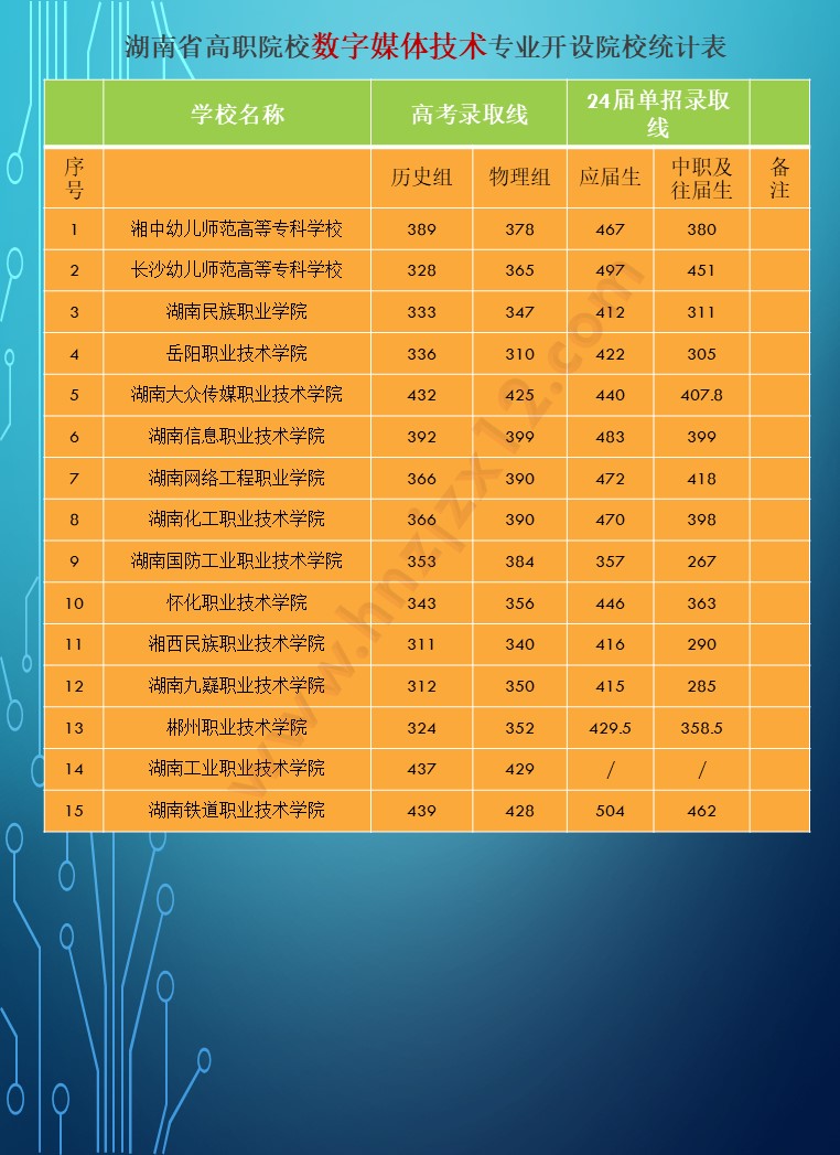2024年湖南省公办高职院校单招分专业录取分数线统计表