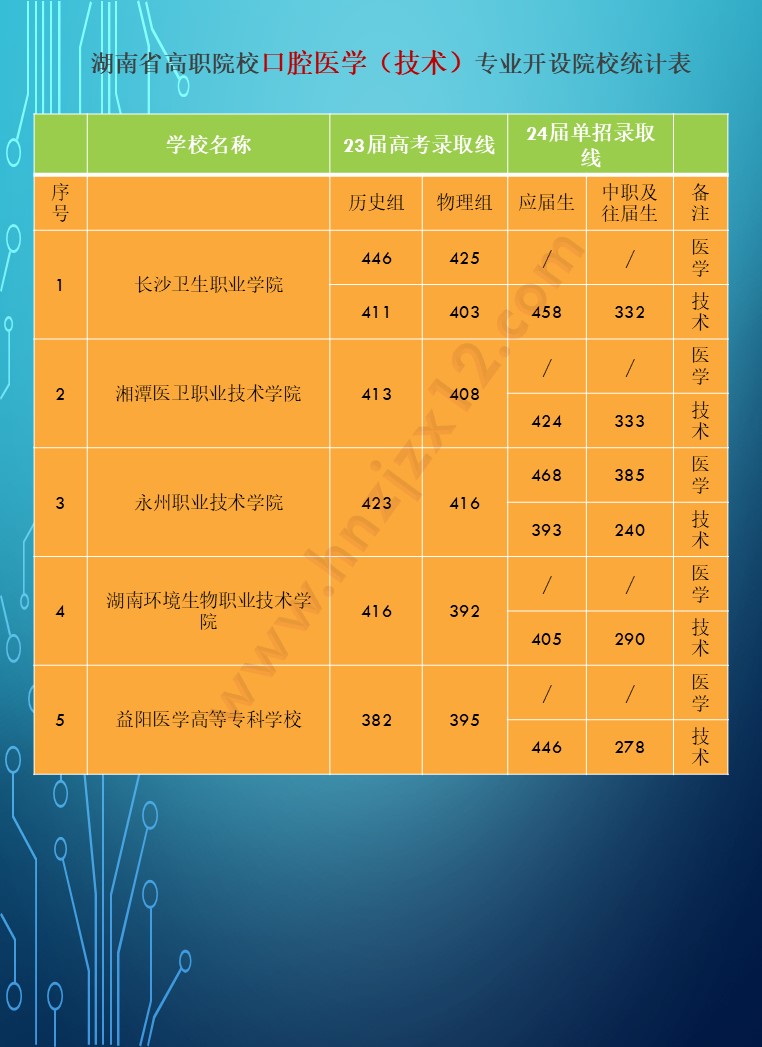 2024年湖南省公办高职院校单招分专业录取分数线统计表