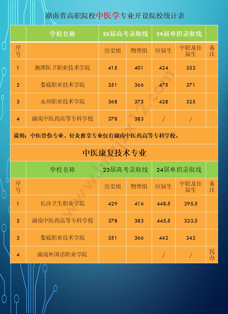 2024年湖南省公办高职院校单招分专业录取分数线统计表
