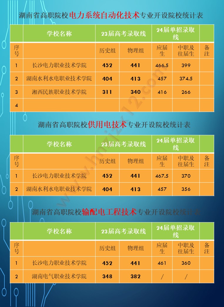 2024年湖南省公办高职院校单招分专业录取分数线统计表