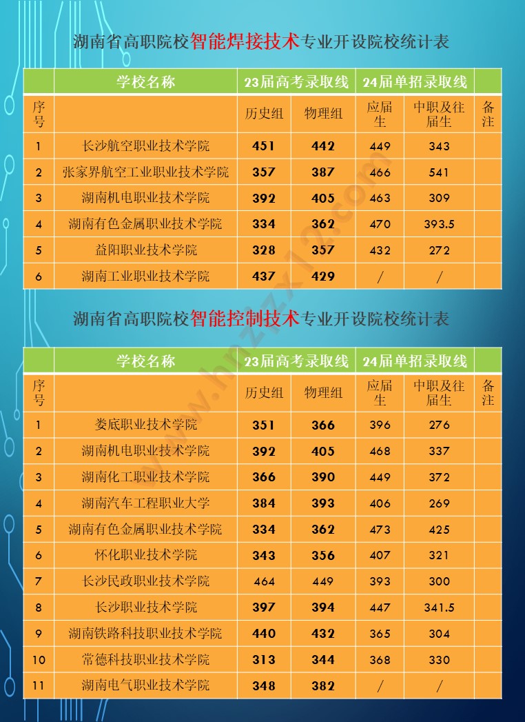 2024年湖南省公办高职院校单招分专业录取分数线统计表